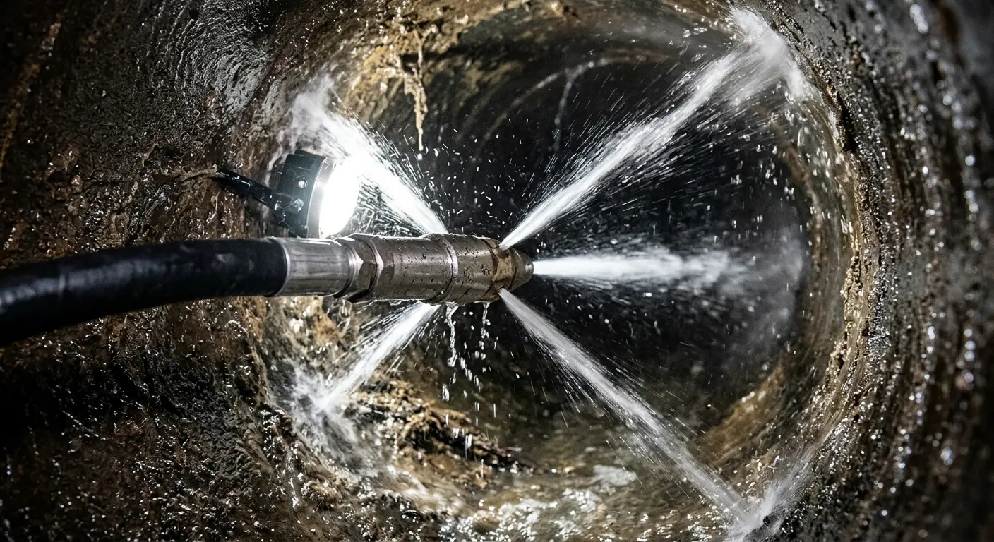 High-pressure hydro jetting nozzle cleaning sewer pipe for Trenchless Sewer Repair in Tichigan